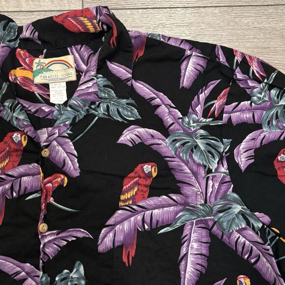 VTG Paradise Found Shirt Mens 3XL Black Purple Parrot Magnum Pi USA Hawaiian - Picture 3 of 7